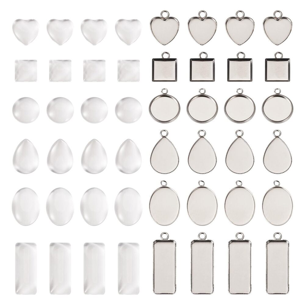 1800 120pcs Geometry Bezel Pendant Trays Blanks and Clear Cabochon Domes